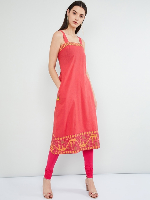 

max Women Coral Pink Solid A-Line Kurta