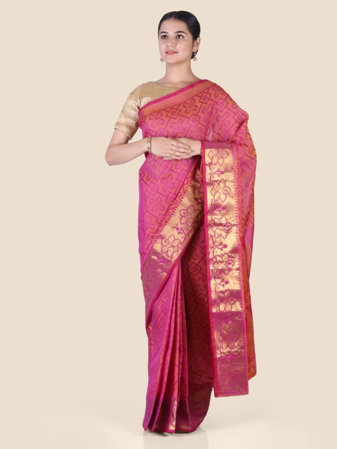 

CLAI WORLD Pink Cotton Blend Printed Banarasi Saree