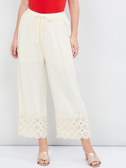 

max Women Off-White Solid Wide Leg Cut-Out Palazzos