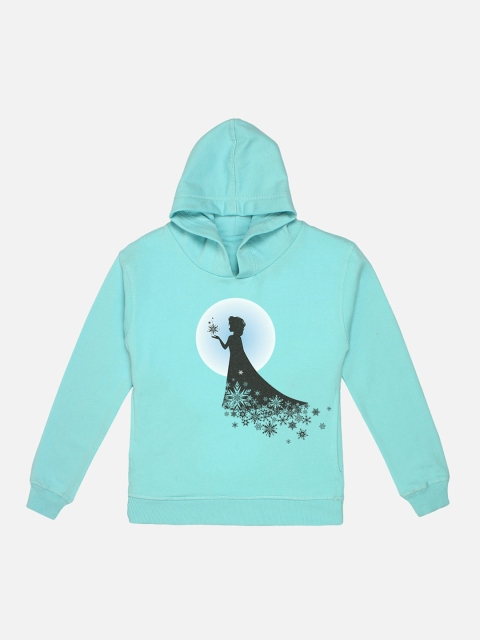 

Kids Ville Girls Turquoise Blue & Black Frozen Print Hooded Sweatshirt