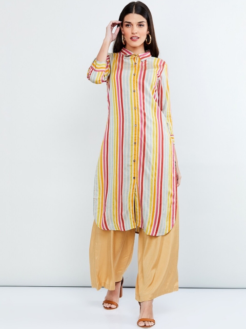 

max Women Off-White & Yellow Striped Straight Kurta