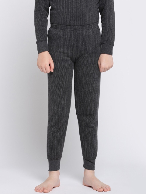 DIXCY SCOTT Boys Grey Melange Striped Thermal Bottoms, Charcoal
