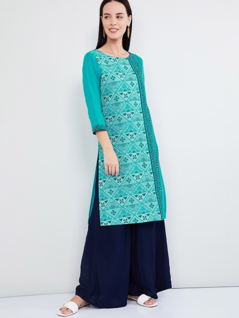 

max Women Sea Green Printed Straight Kurta