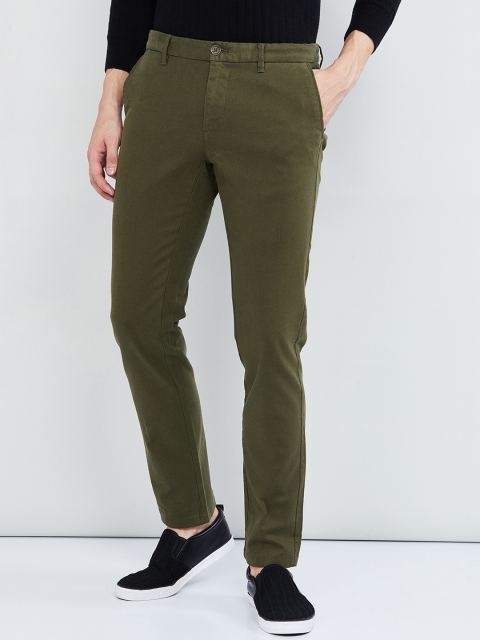 max Men Olive Green Regular Fit Solid Chinos