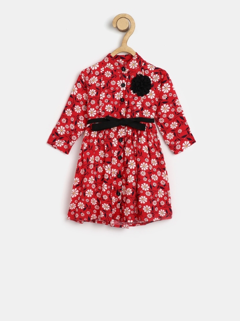 

Bella Moda Girls Red Floral Printed Fit and Flare Dress
