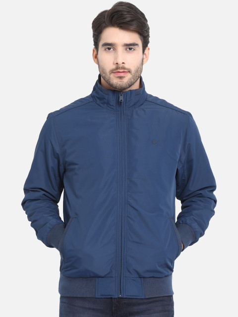 

t-base Men Blue Solid Lightweight Bomber Jacket