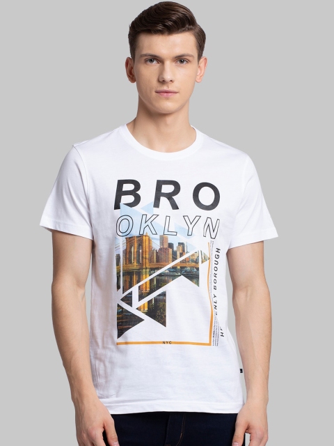 

Parx Men White & Black Printed Round Neck T-shirt