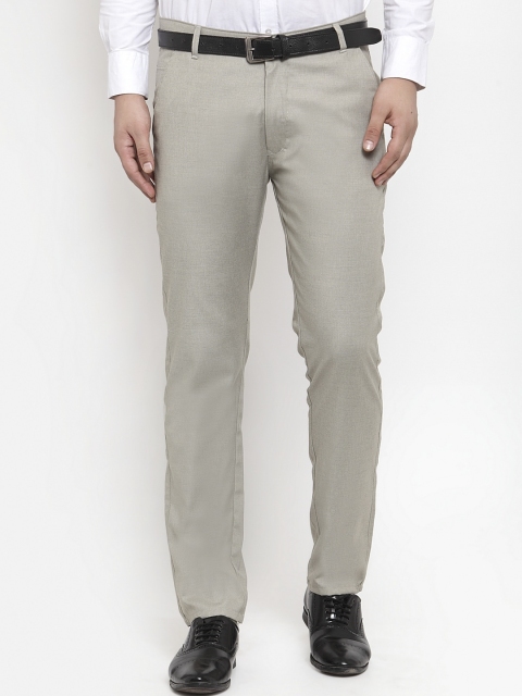 

JAINISH Men Grey Smart Slim Fit Solid Formal Trousers