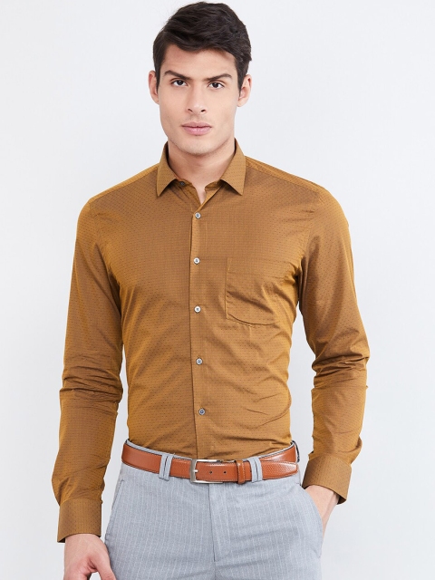 

max Men Brown Slim Fit Self Design Formal Shirt