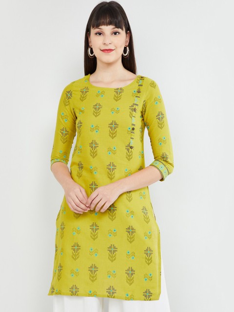 

max Women Lime Green Printed Straight Kurta