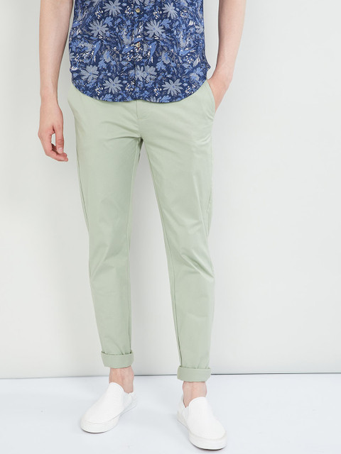 

max Men Mint Green Solid Regular Trousers