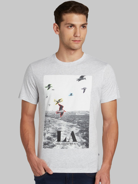 

Parx Men Grey Printed Round Neck T-shirt