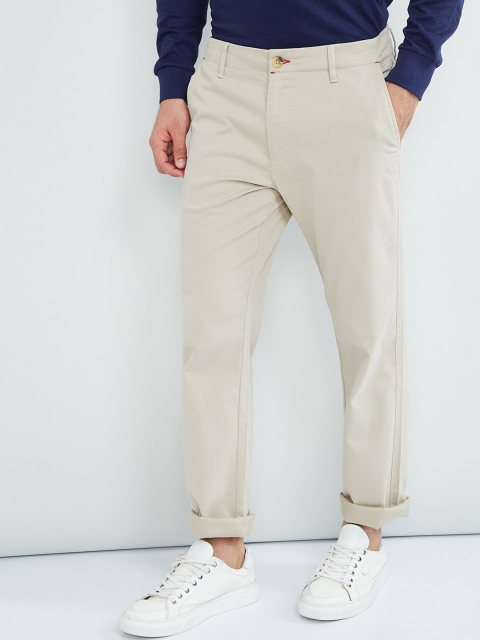 max Men Beige Regular Fit Solid Trousers