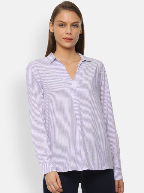 

Van Heusen Woman Purple & White Regular Fit Striped Casual Shirt