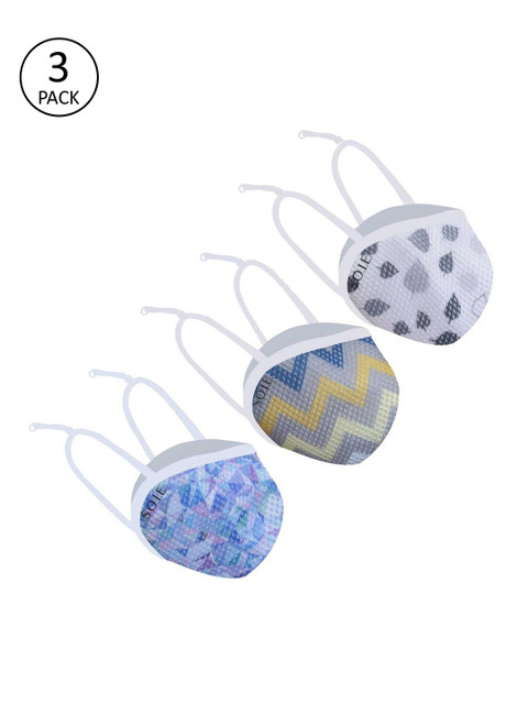 

SOIE Adults Pack of 3 Printed 8 Layer Reusable SN 99.9 Protection Ear Loops Masks, Blue