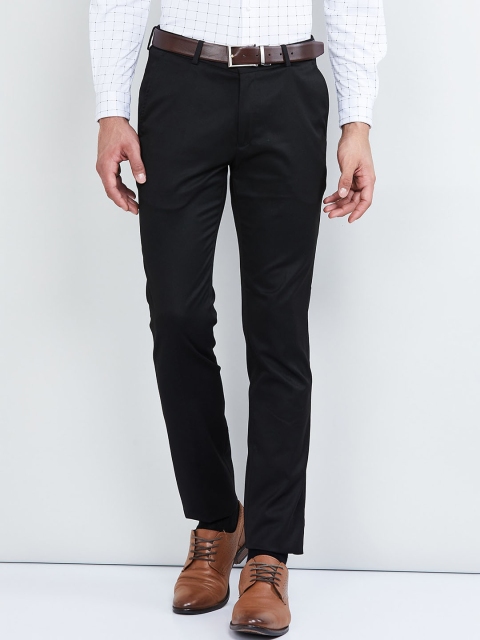 

max Men Black Regular Fit Solid Formal Trousers