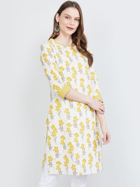 

max Women Yellow & White Printed Straight Kurta