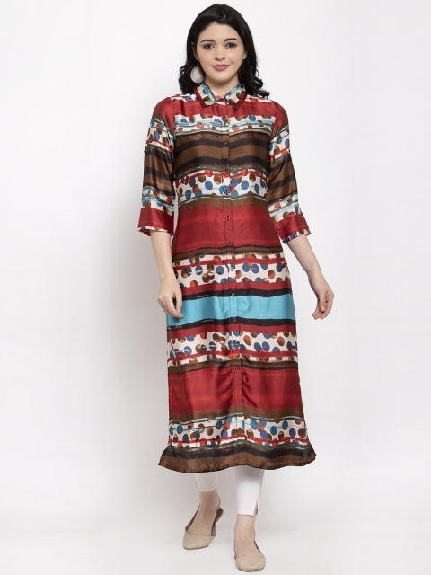 

Aujjessa Women Maroon & White Printed Straight Kurta