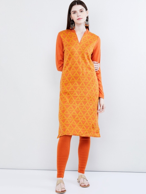 

max Women Orange & Yellow Printed Straight Kurta