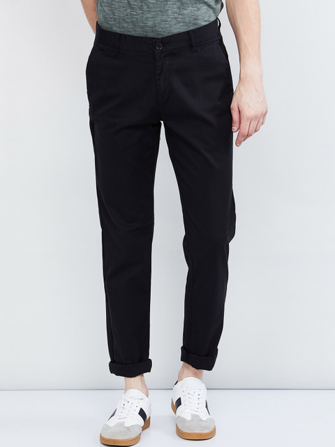 

max Men Black Regular Fit Solid Regular Trousers