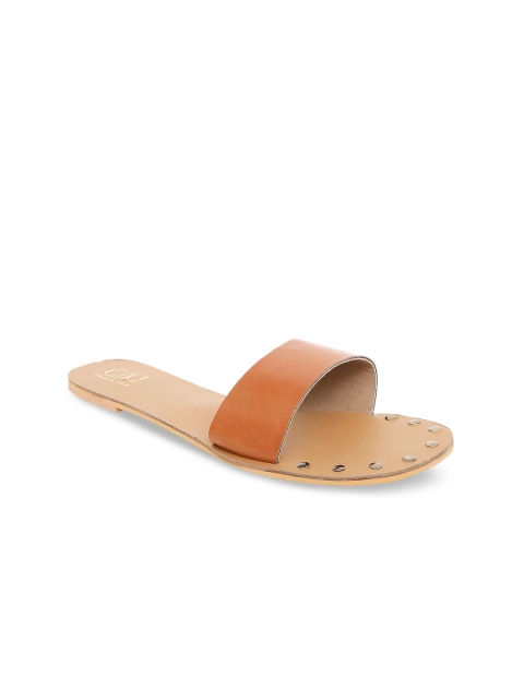 

CAI Women Tan Brown Solid Leather Open Toe Flats