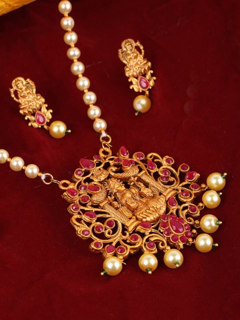 ANIKAS CREATION Women Gold-Plated Maa Laxmi Temple Jewellery Set
