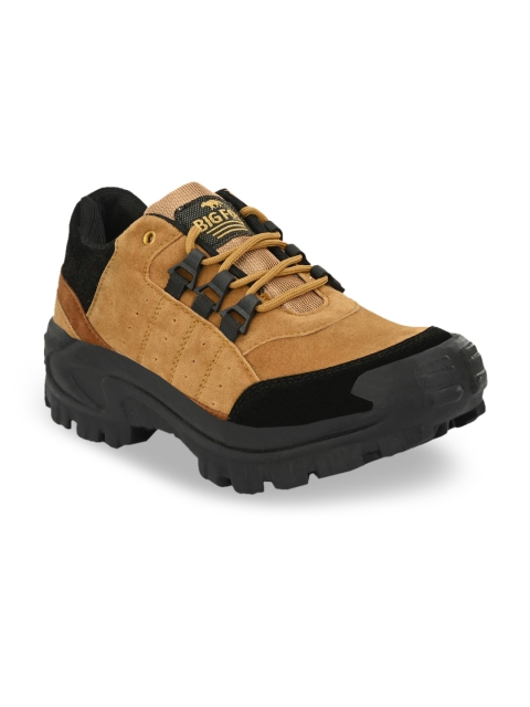

Big Fox Men Tan Brown Colourblocked Suede Mid-Top Trekking Shoes