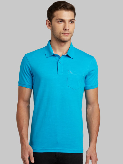 

Parx Men Blue Solid Polo Collar T-shirt