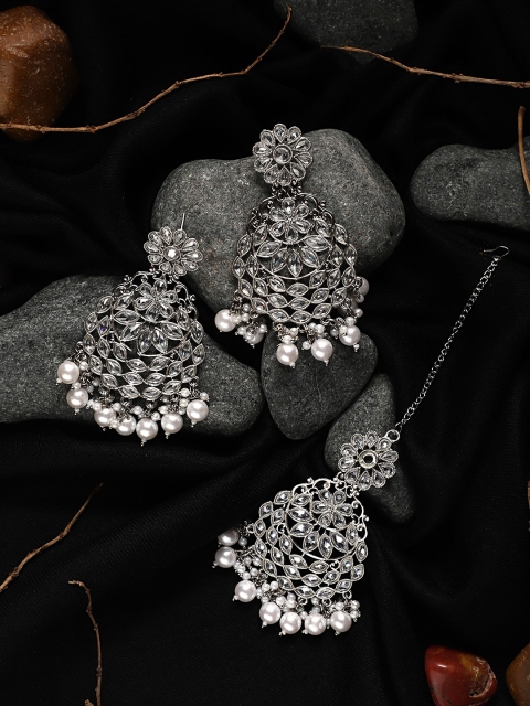 

Mali Fionna Silver-Toned & White Artificial-Stone Studded Jewellery Set
