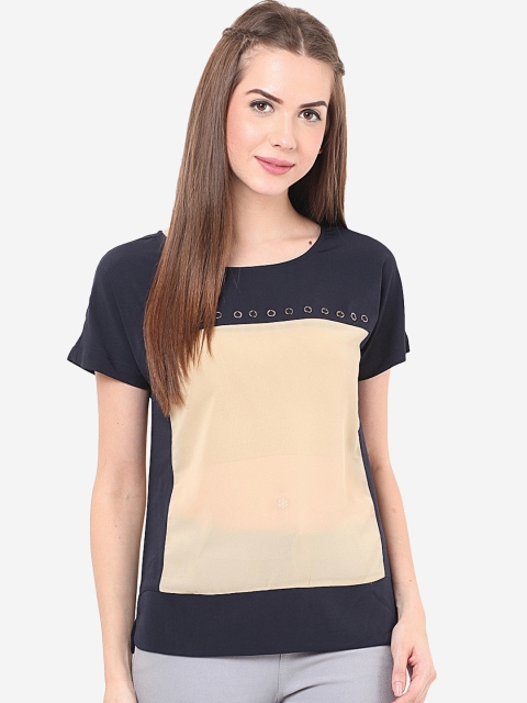 

Porsorte Women Blue & Beige Colourblocked Top