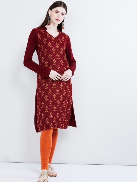 

max Women Maroon Printed Straight Kurta