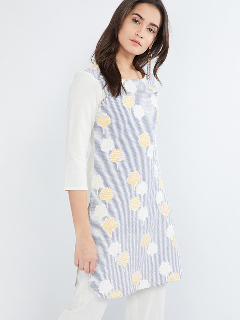 

max Women Off-White & Blue Printed Straight Kurta
