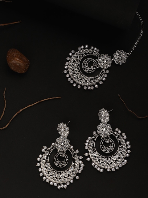 

Mali Fionna Silver-Toned & White Artificial Stone-Studded Jewellery Set
