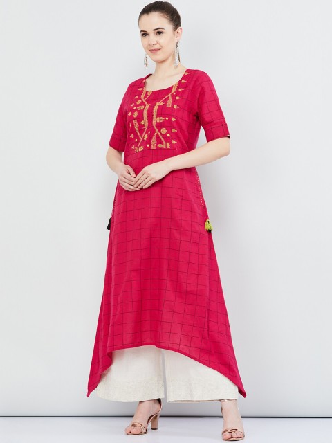 

max Women Fuchsia & Yellow Embroidered A-Line Kurta