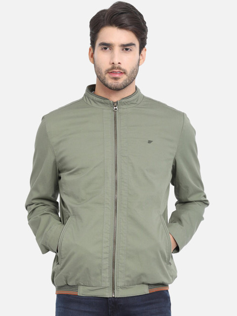 

t-base Men Olive Green Solid Lightweight Bomber Jacket