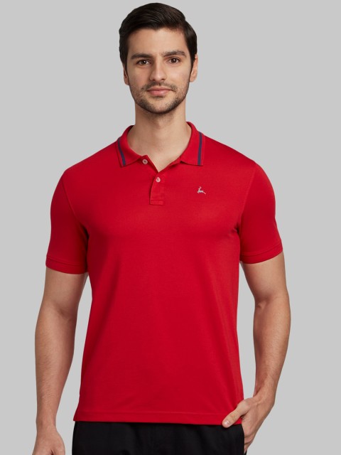 

Parx Men Red Solid Polo Collar T-shirt