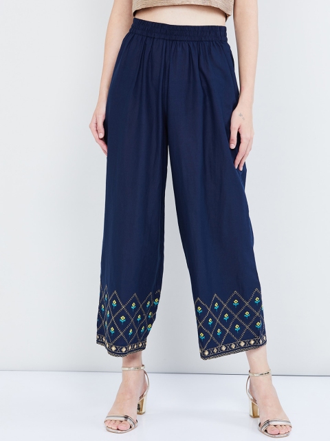 

max Women Blue & Yellow Solid Wide Leg Palazzos
