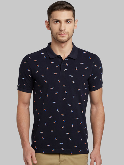 

Parx Men Blue Printed Polo Collar T-shirt