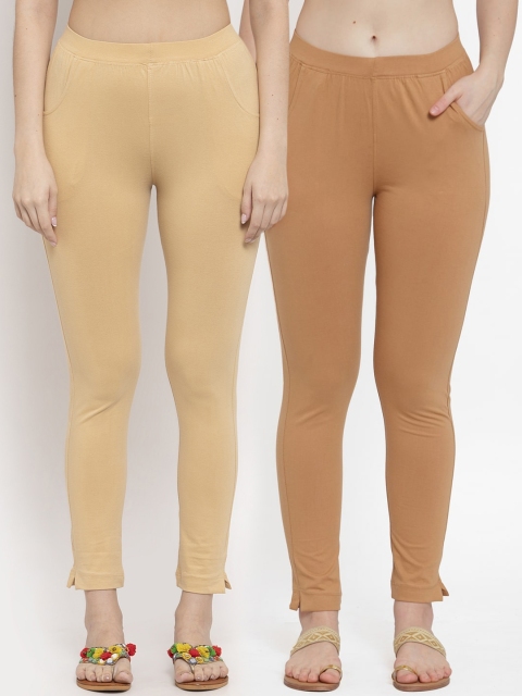 

TAG 7 Women Pack Of 2 Solid Ankle-Length Leggings, Beige