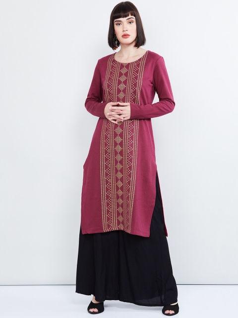 

max Women Magenta & Beige Printed Straight Winter Kurta