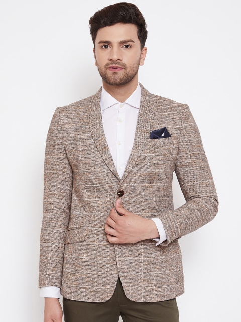 

Spirit Men Beige & White Tailored-Fit Checked Single-Breasted Casual Blazer