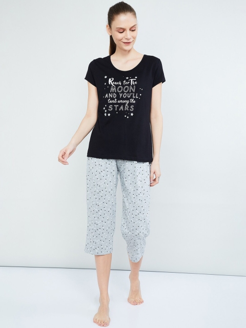 

max Women Black & Grey Printed Night Suit
