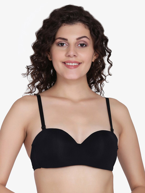 

Da Intimo Black Solid Underwired Lightly Padded Balconette Bra DI-1296 BLACK-C20