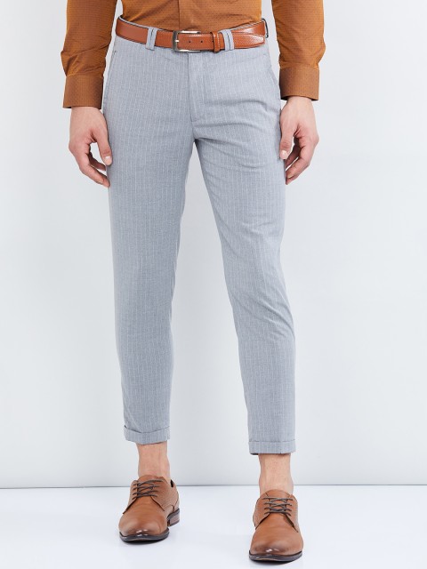 

max Men Grey Regular Fit Self Design Formal Trousers