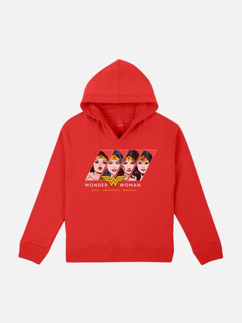 

Kids Ville Girls Red & Beige Printed Hooded Sweatshirt