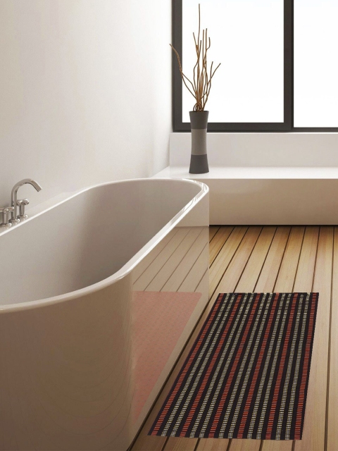 

KLOTTHE Set of 2 Black & Orange Striped Cotton Bath Rug