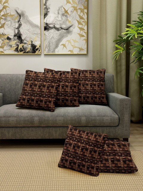 

KLOTTHE Set Of 5 Brown & Black Printed Cushions