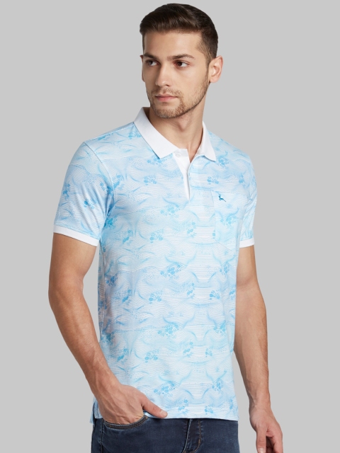

Parx Men White Dyed Floral Print Polo Collar T-shirt