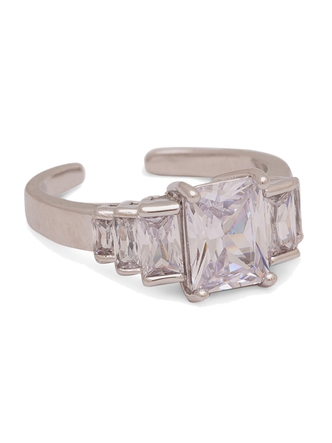 

Globus Women Silver-Toned Cubic Zirconia Stone-Studded Statement Party Ring