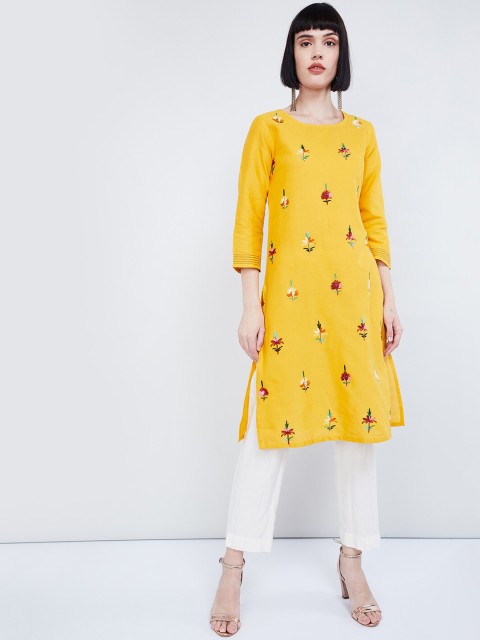 

max Women Mustard Yellow & Red Printed A-Line Kurta